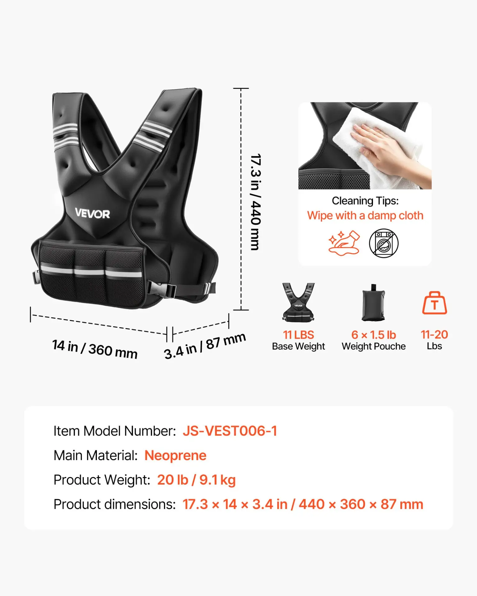 VEVOR Adjustable Weighted Vest, 11-20lb Weight Vest with 6 Ironsand Weights and Reflective Stripe, Body Weight Vest Exercise Set for Men Women, Workout Equipment for Strength Training Running Jogging - Image 16
