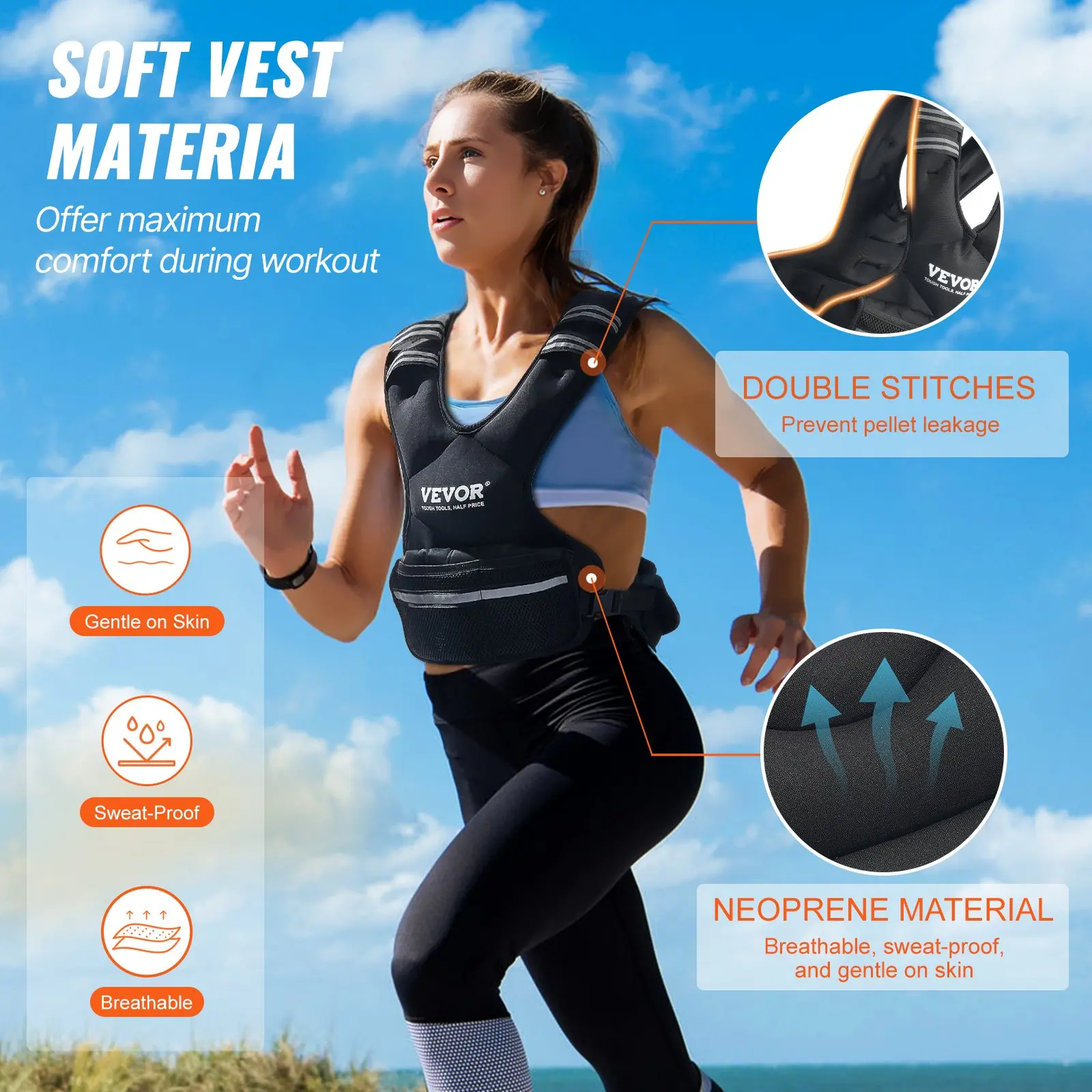 VEVOR Adjustable Weighted Vest, 11-20lb Weight Vest with 6 Ironsand Weights and Reflective Stripe, Body Weight Vest Exercise Set for Men Women, Workout Equipment for Strength Training Running Jogging - Image 2