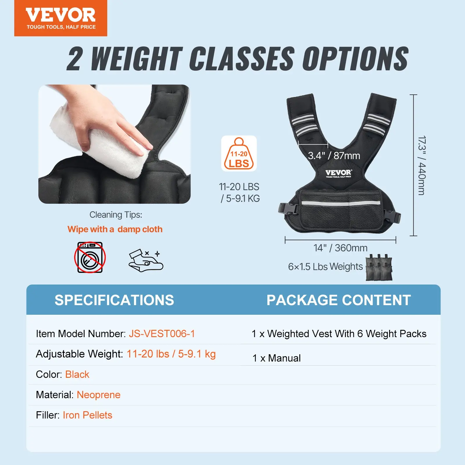 VEVOR Adjustable Weighted Vest, 11-20lb Weight Vest with 6 Ironsand Weights and Reflective Stripe, Body Weight Vest Exercise Set for Men Women, Workout Equipment for Strength Training Running Jogging - Image 6