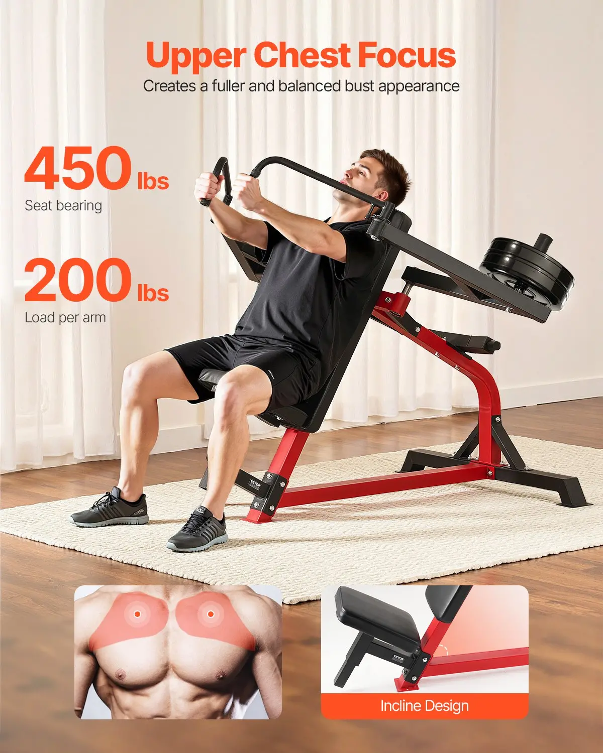 VEVOR Incline Chest Fly and Rear Delt Fly Machine, 450 LBS Chest Machine, Adjustable Fitness Chest Bench Set, Home Gym Equipment for Upper Body Strength Training Machine