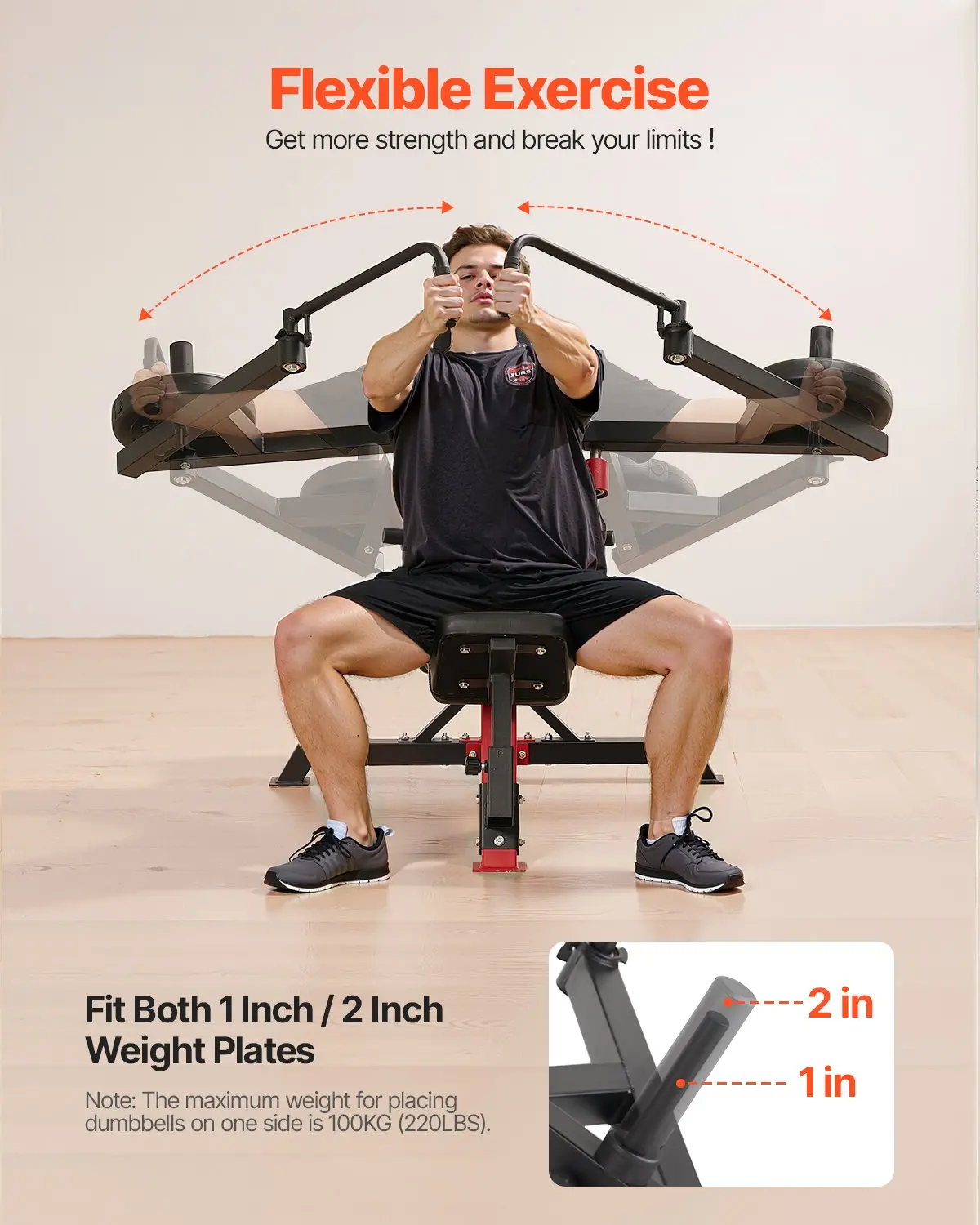 VEVOR Incline Chest Fly and Rear Delt Fly Machine, 450 LBS Chest Machine, Adjustable Fitness Chest Bench Set, Home Gym Equipment for Upper Body Strength Training Machine - Image 2