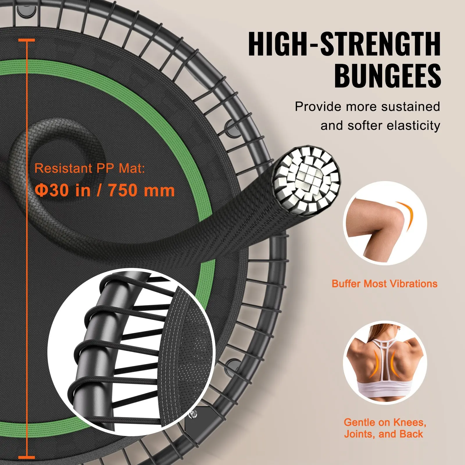 VEVOR Foldable Mini Trampoline, 40 Inch Fitness Rebounder, Max Load 330 lbs Exercise Trampoline, Stable & Quiet Indoor Small Workout Trampoline, Mini Trampoline for Adults Indoor/Garden Workout - Image 2